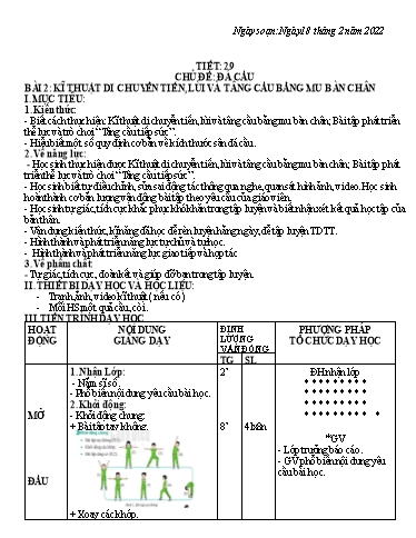 Kế hoạch bài dạy Giáo dục địa phương 6 - Tiết 29, Bài 2: Kĩ thuật di chuyển tiến, lùi và tâng cầu bằng mu bàn chân - Năm học 2022-2023 - Trường THCS Trần Kim Xuyến