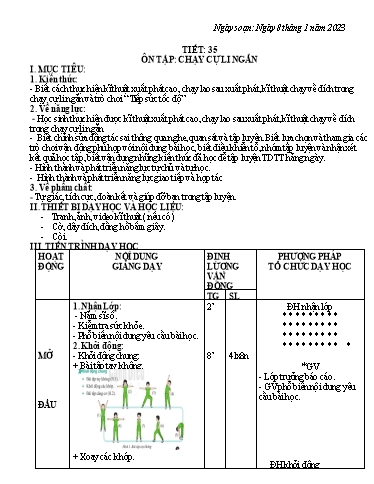 Kế hoạch bài dạy Giáo dục địa phương 6 - Tiết 35: Ôn tập chạy cư li ngắn - Năm học 2022-2023 - Trường THCS Trần Kim Xuyến