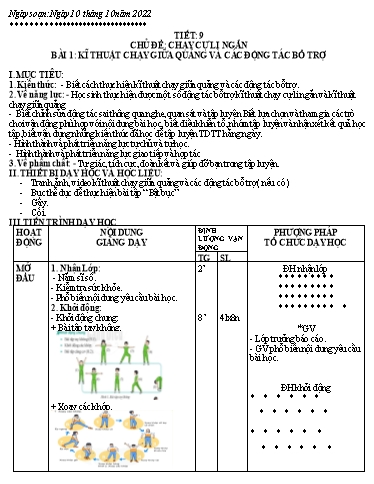 Kế hoạch bài dạy Giáo dục địa phương 6 - Tiết 9, Bài 1: Kĩ thuật chạy giữa quảng và các động tác bổ trợ - Năm học 2022-2023 - Trường THCS Trần Kim Xuyến