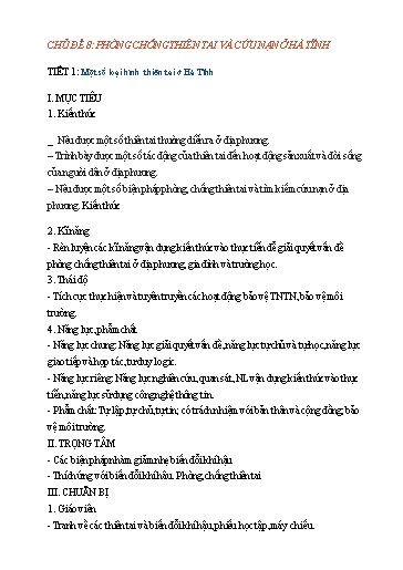 Kế hoạch bài dạy Giáo dục địa phương 7 - Chủ đề 8: Phòng chống thiên tai và cứu nạn ở Hà Tĩnh - Năm học 2022-2023 - Trường THCS Trần Kim Xuyến