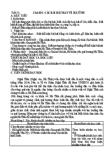 Kế hoạch bài dạy Giáo dục địa phương 7 (Hà Tĩnh) - Chủ đề 6: Các bài hát về Hà Tĩnh (T1) - Hồ Văn Công