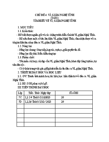 Kế hoạch bài dạy Giáo dục địa phương 7 (Hà Tĩnh) - Chủ đề: Ví, dặm Nghệ Tĩnh - Hồ Văn Công