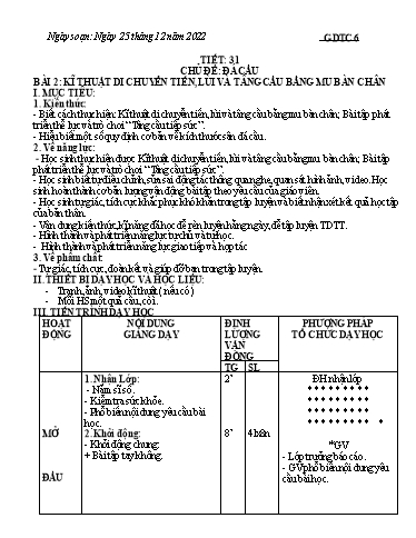 Kế hoạch bài dạy Giáo dục thể chất 6 - Tiết 31+32 - Năm học 2022-2023 - Trường THCS Trần Kim Xuyến