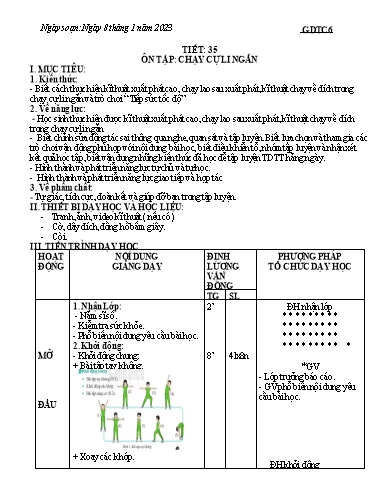Kế hoạch bài dạy Giáo dục thể chất 6 - Tiết 35+36 - Năm học 2022-2023 - Trường THCS Trần Kim Xuyến
