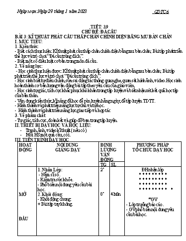 Kế hoạch bài dạy Giáo dục thể chất 6 - Tiết 39+40 - Năm học 2022-2023 - Trường THCS Trần Kim Xuyến