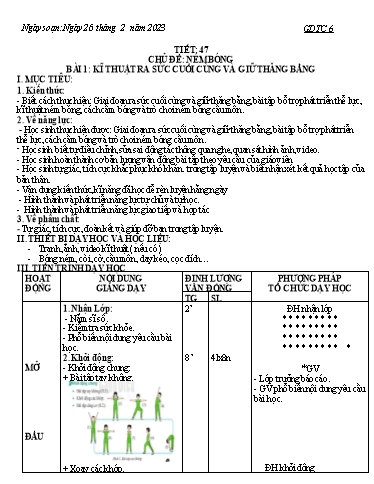 Kế hoạch bài dạy Giáo dục thể chất 6 - Tiết 47+48 - Năm học 2022-2023 - Trường THCS Trần Kim Xuyến