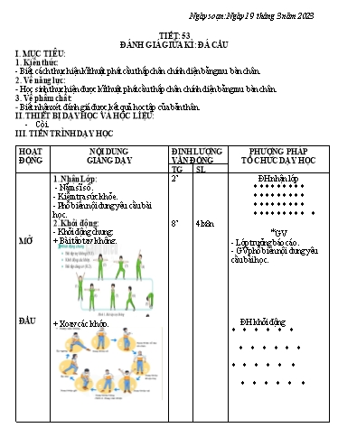 Kế hoạch bài dạy Giáo dục thể chất 6 - Tiết 53+54 - Năm học 2022-2023 - Trường THCS Trần Kim Xuyến