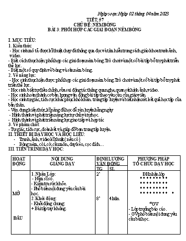Kế hoạch bài dạy Giáo dục thể chất 6 - Tiết 57+58 - Năm học 2022-2023 - Trường THCS Trần Kim Xuyến
