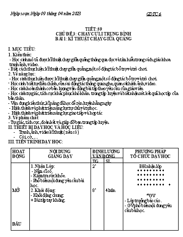 Kế hoạch bài dạy Giáo dục thể chất 6 - Tiết 59+60 - Năm học 2022-2023 - Trường THCS Trần Kim Xuyến