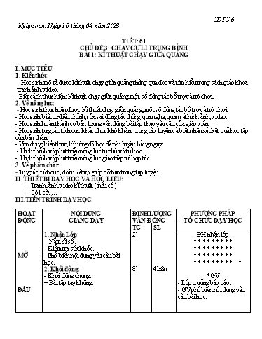 Kế hoạch bài dạy Giáo dục thể chất 6 - Tiết 61+62 - Năm học 2022-2023 - Trường THCS Trần Kim Xuyến