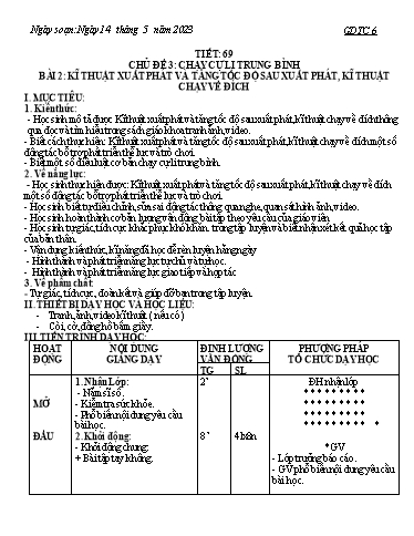 Kế hoạch bài dạy Giáo dục thể chất 6 - Tiết 69+70 - Năm học 2022-2023 - Trần Đức Tuyến