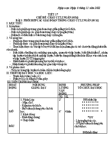 Kế hoạch bài dạy Giáo dục thể chất 7 - Tiết 17+18 - Năm học 2022-2023 - Trường THCS Trần Kim Xuyến