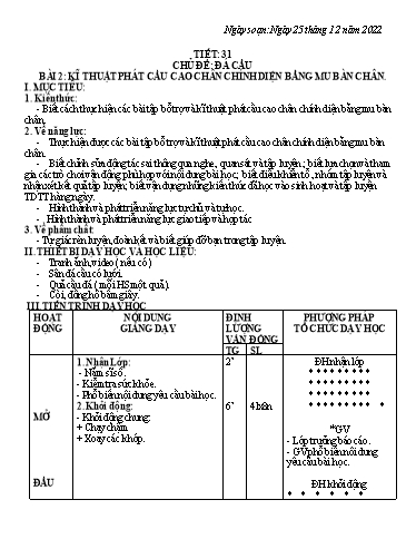 Kế hoạch bài dạy Giáo dục thể chất 7 - Tiết 31+32 - Năm học 2022-2023 - Trường THCS Trần Kim Xuyến