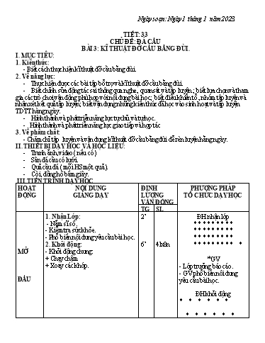 Kế hoạch bài dạy Giáo dục thể chất 7 - Tiết 33+34, Bài 3: Kĩ thuật đỡ cầu bằng đùi - Năm học 2022-2023 - Trường THCS Trần Kim Xuyến