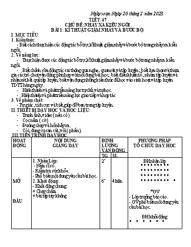 Kế hoạch bài dạy Giáo dục thể chất 7 - Tiết 47+48, Bài 1: Kĩ thuật giậm nhảy và bước bộ - Năm học 2022-2023 - Trường THCS Trần Kim Xuyến