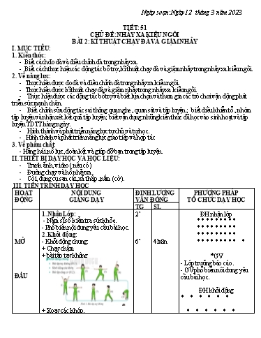 Kế hoạch bài dạy Giáo dục thể chất 7 - Tiết 51+52 - Năm học 2022-2023 - Trường THCS Trần Kim Xuyến