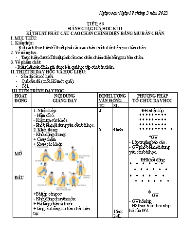 Kế hoạch bài dạy Giáo dục thể chất 7 - Tiết 53+54 - Năm học 2022-2023 - Trường THCS Trần Kim Xuyến