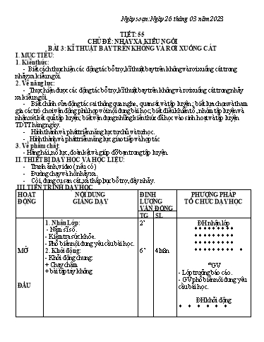 Kế hoạch bài dạy Giáo dục thể chất 7 - Tiết 55+56, Bài 3: Kĩ thuật bay trên không và rơi xuống đất - Năm học 2022-2023 - Trường THCS Trần Kim Xuyến