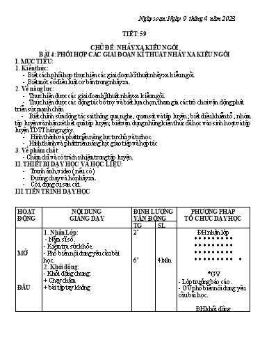 Kế hoạch bài dạy Giáo dục thể chất 7 - Tiết 59+60 - Năm học 2022-2023 - Trường THCS Trần Kim Xuyến