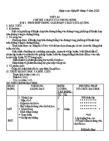 Kế hoạch bài dạy Giáo dục thể chất 7 - Tiết 63+64 - Năm học 2022-2023 - Trường THCS Trần Kim Xuyến