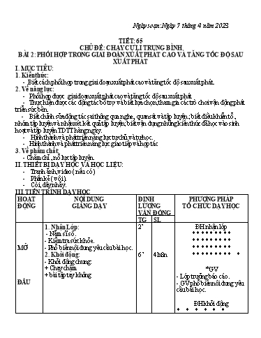 Kế hoạch bài dạy Giáo dục thể chất 7 - Tiết 65+66, Bài 2: Phối hợp trong giai đoạn xuất phát cao và tăng tốc độ sau xuất phát - Năm học 2022-2023 - Trường THCS Trần Kim Xuyến