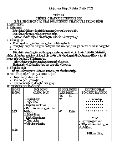Kế hoạch bài dạy Giáo dục thể chất 7 - Tiết 69+70 - Năm học 2022-2023 - Trường THCS Trần Kim Xuyến