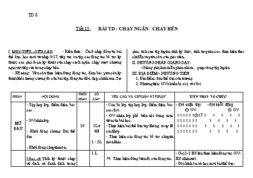 Kế hoạch bài dạy Giáo dục thể chất 8 - Tiết 13+14 - Năm học 2022-2023 - Trường THCS Trần Kim Xuyến