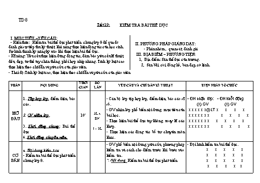 Kế hoạch bài dạy Giáo dục thể chất 8 - Tiết 19+20 - Năm học 2022-2023 - Trường THCS Trần Kim Xuyến