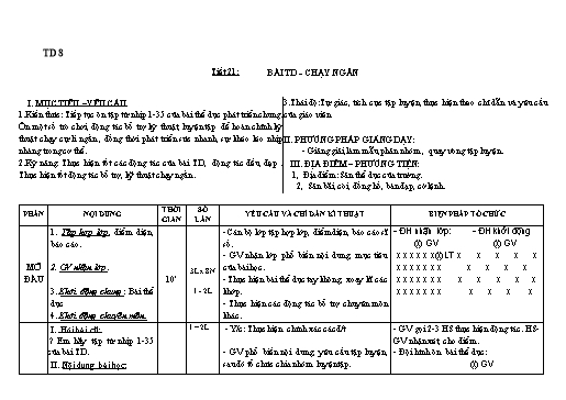 Kế hoạch bài dạy Giáo dục thể chất 8 - Tiết 21+22 - Năm học 2022-2023 - Trường THCS Trần Kim Xuyến