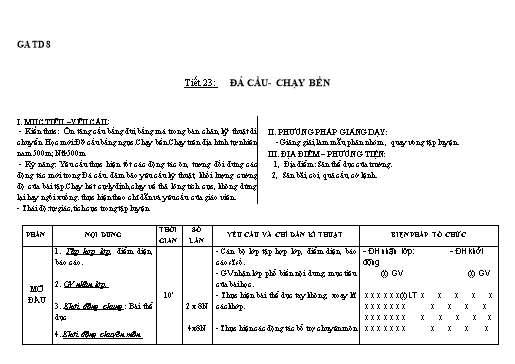 Kế hoạch bài dạy Giáo dục thể chất 8 - Tiết 23+24 - Năm học 2022-2023 - Trường THCS Trần Kim Xuyến