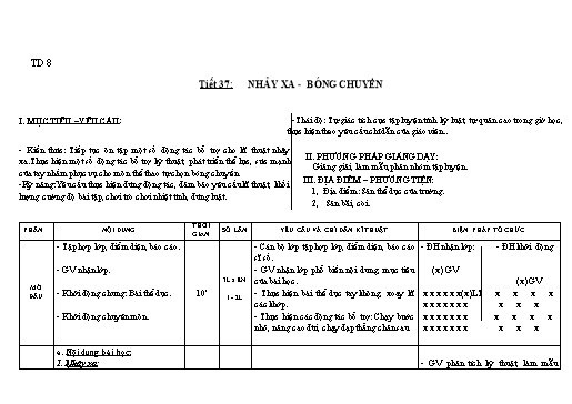Kế hoạch bài dạy Giáo dục thể chất 8 - Tiết 38+39 - Năm học 2022-2023 - Trường THCS Trần Kim Xuyến