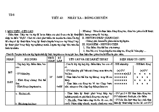 Kế hoạch bài dạy Giáo dục thể chất 8 - Tiết 43+44 - Năm học 2022-2023 - Trường THCS Trần Kim Xuyến