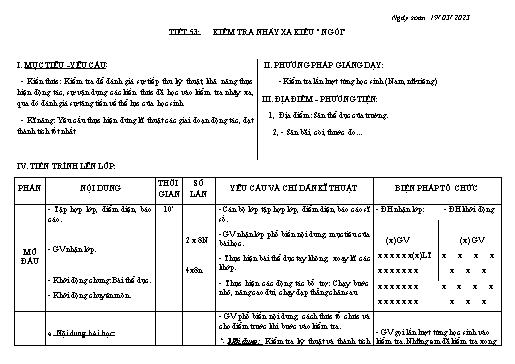 Kế hoạch bài dạy Giáo dục thể chất 8 - Tiết 53+54 - Năm học 2022-2023 - Trường THCS Trần Kim Xuyến