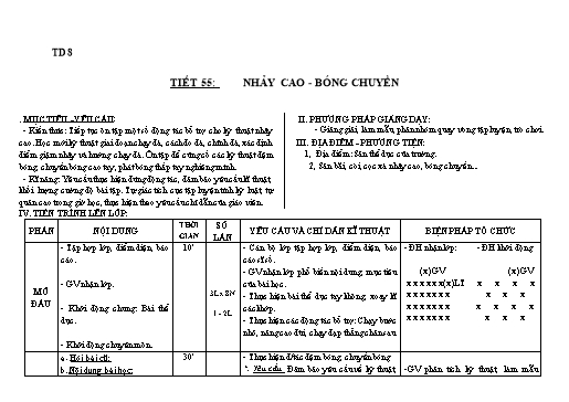 Kế hoạch bài dạy Giáo dục thể chất 8 - Tiết 55+56 - Năm học 2022-2023 - Trường THCS Trần Kim Xuyến