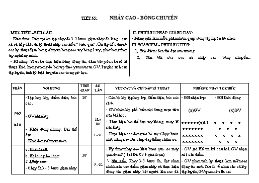 Kế hoạch bài dạy Giáo dục thể chất 8 - Tiết 65+66 - Năm học 2022-2023 - Trường THCS Trần Kim Xuyến