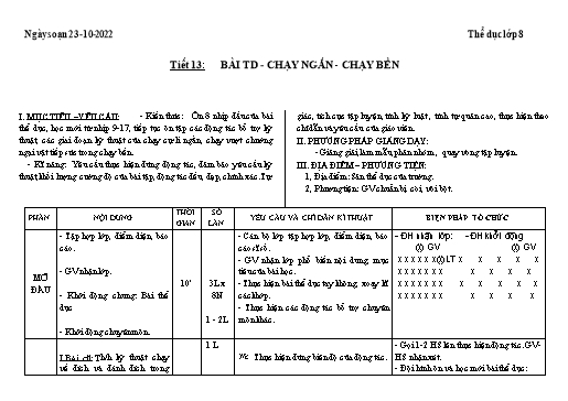 Kế hoạch bài dạy Giáo dục thể chất 8+9 - Tiết 13+14 - Năm học 2022-2023 - Trường THCS Trần Kim Xuyến