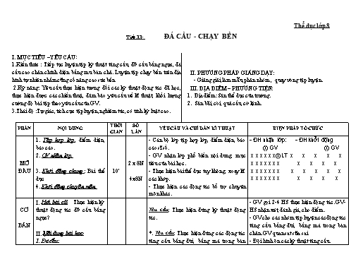 Kế hoạch bài dạy Giáo dục thể chất 8+9 - Tiết 33+34 - Năm học 2022-2023 - Trường THCS Trần Kim Xuyến