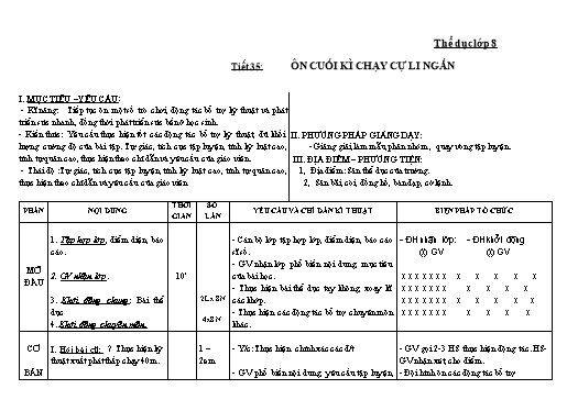 Kế hoạch bài dạy Giáo dục thể chất 8+9 - Tiết 35+36 - Năm học 2022-2023 - Trường THCS Trần Kim Xuyến