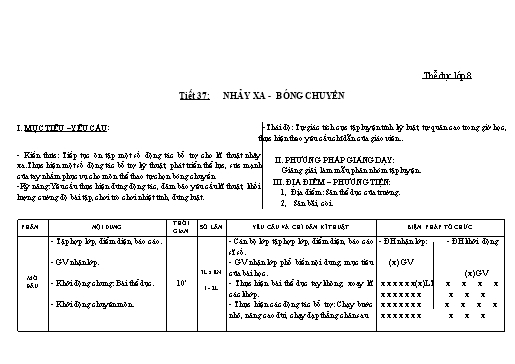 Kế hoạch bài dạy Giáo dục thể chất 8+9 - Tiết 37+38 - Năm học 2022-2023 - Trường THCS Trần Kim Xuyến