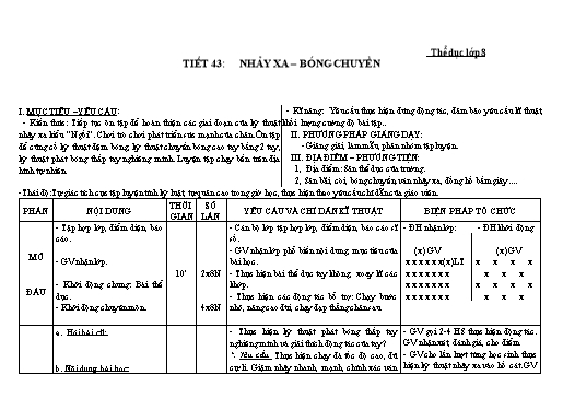 Kế hoạch bài dạy Giáo dục thể chất 8+9 - Tiết 43+44 - Năm học 2022-2023 - Trường THCS Trần Kim Xuyến