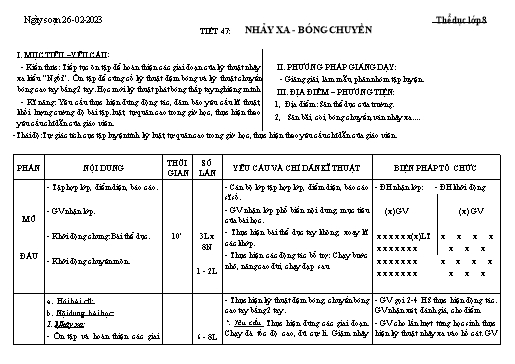 Kế hoạch bài dạy Giáo dục thể chất 8+9 - Tiết 47+48 - Năm học 2022-2023 - Trường THCS Trần Kim Xuyến