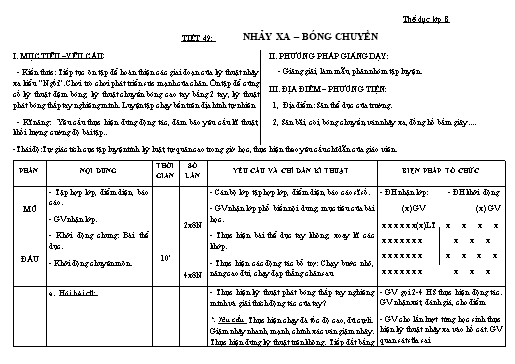 Kế hoạch bài dạy Giáo dục thể chất 8+9 - Tiết 49+50- Năm học 2022-2023 - Trường THCS Trần Kim Xuyến