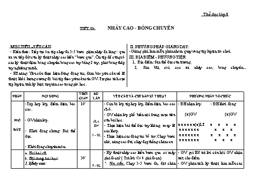 Kế hoạch bài dạy Giáo dục thể chất 8+9 - Tiết 59+60 - Năm học 2022-2023 - Trường THCS Trần Kim Xuyến