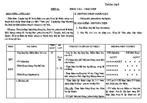 Kế hoạch bài dạy Giáo dục thể chất 8+9 - Tiết 61+62 - Năm học 2022-2023 - Trường THCS Trần Kim Xuyến