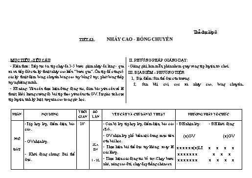 Kế hoạch bài dạy Giáo dục thể chất 8+9 - Tiết 63+64 - Năm học 2022-2023 - Trường THCS Trần Kim Xuyến