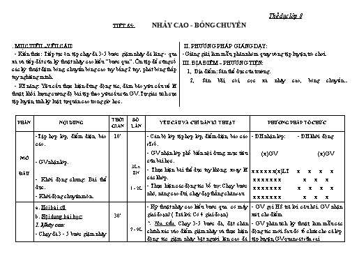 Kế hoạch bài dạy Giáo dục thể chất 8+9- Tiết 65+66 - Năm học 2022-2023 - Trường THCS Trần Kim Xuyến