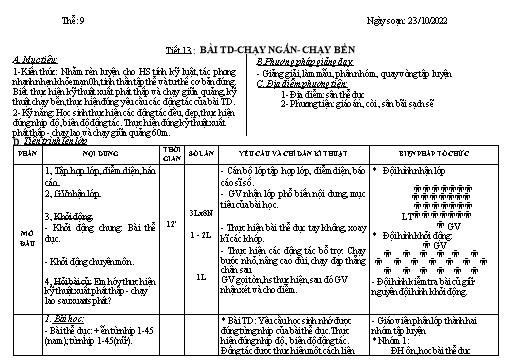 Kế hoạch bài dạy Giáo dục thể chất 9 - Tiết 13+14 - Năm học 2022-2023 - Trường THCS Trần Kim Xuyến