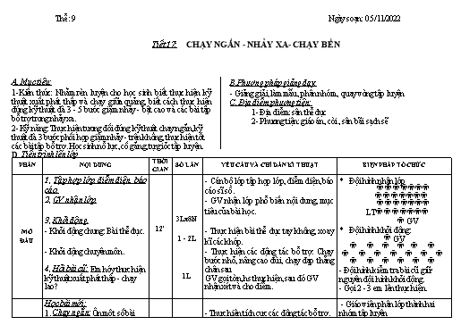 Kế hoạch bài dạy Giáo dục thể chất 9 - Tiết 17+18 - Năm học 2022-2023 - Trường THCS Trần Kim Xuyến