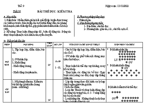 Kế hoạch bài dạy Giáo dục thể chất 9 - Tiết 19+20 - Năm học 2022-2023 - Trường THCS Trần Kim Xuyến