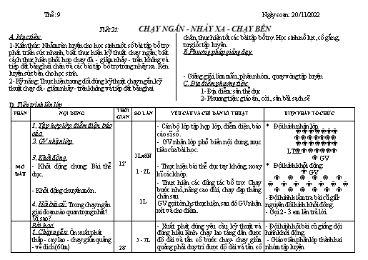 Kế hoạch bài dạy Giáo dục thể chất 9 - Tiết 21+22 - Năm học 2022-2023 - Trường THCS Trần Kim Xuyến